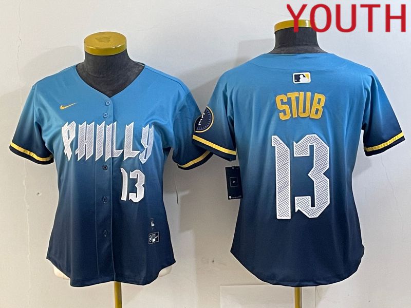 Youth Philadelphia Phillies #13 Stub Blue City Edition 2024 Nike MLB Jersey style 5->youth mlb jersey->Youth Jersey